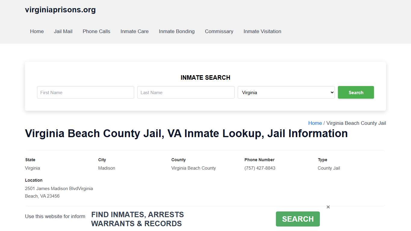 Virginia Beach County Jail, VA - Offender Locator, Contacts, Inmate Info